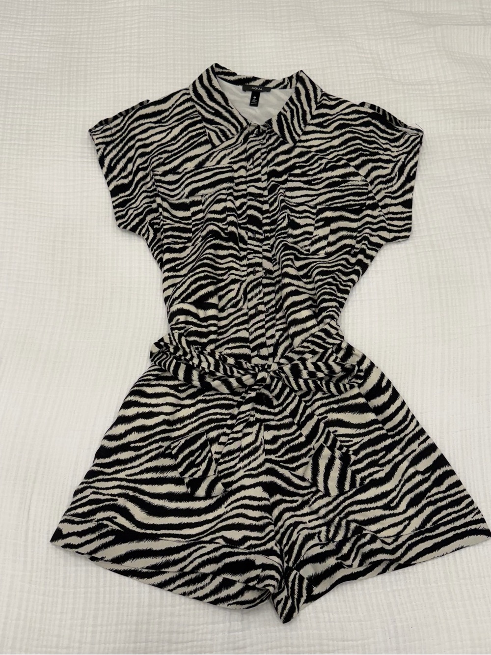 aqua zebra print belted romper size medium